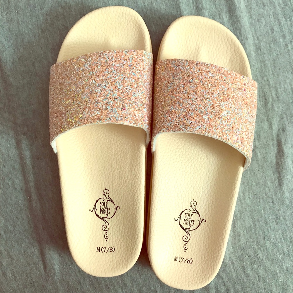 Rose Gold Glitter Slides M 7/8 could fit a 6 too!